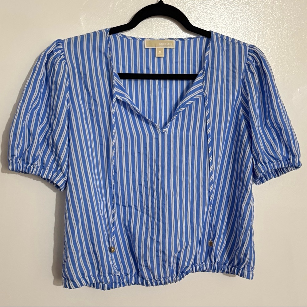 Blue and White Striped Blouse Size Medium